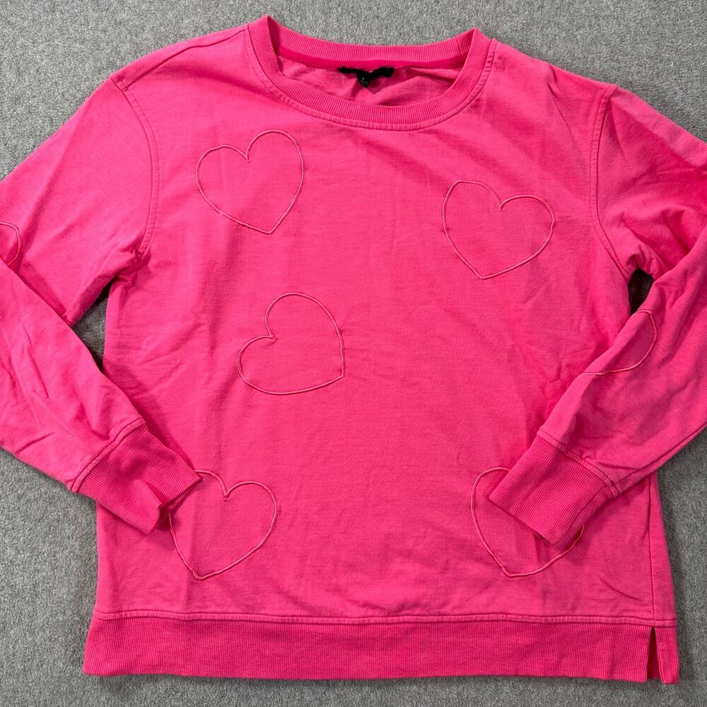 Jane & Delancey Embroidered Heart Crewneck Sweatshirt Pullover Womens Small Pink